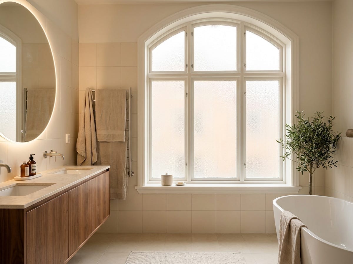 Illustration of frosted privacy film on a bathroom window